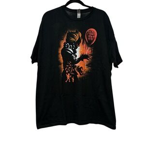 IT Pennywise "We All Float Down Here" Black Horror Graphic T-Shirt Size 2XL